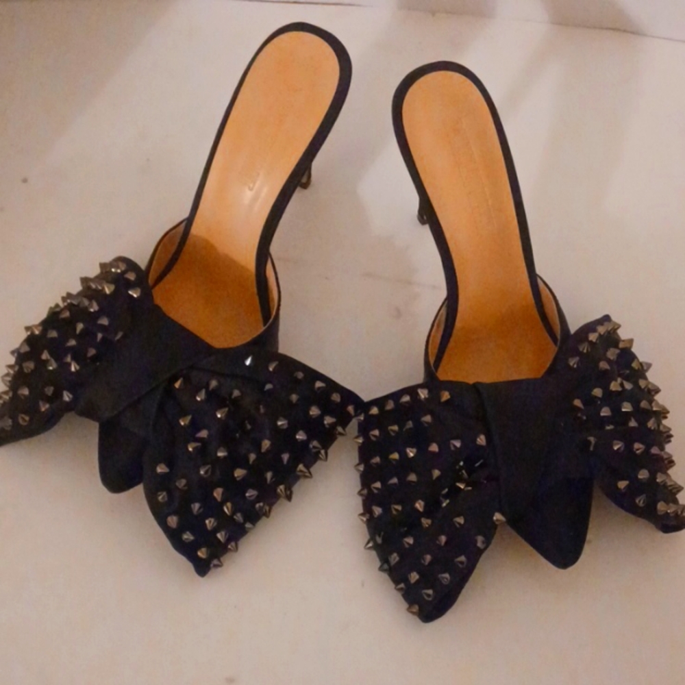 Black Studded Bow Mules